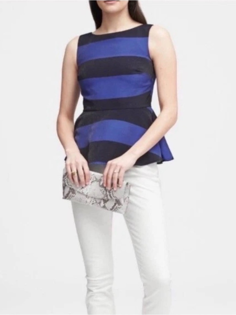 Banana Republic Blue Striped Peplum Top Sz. 10 NWT